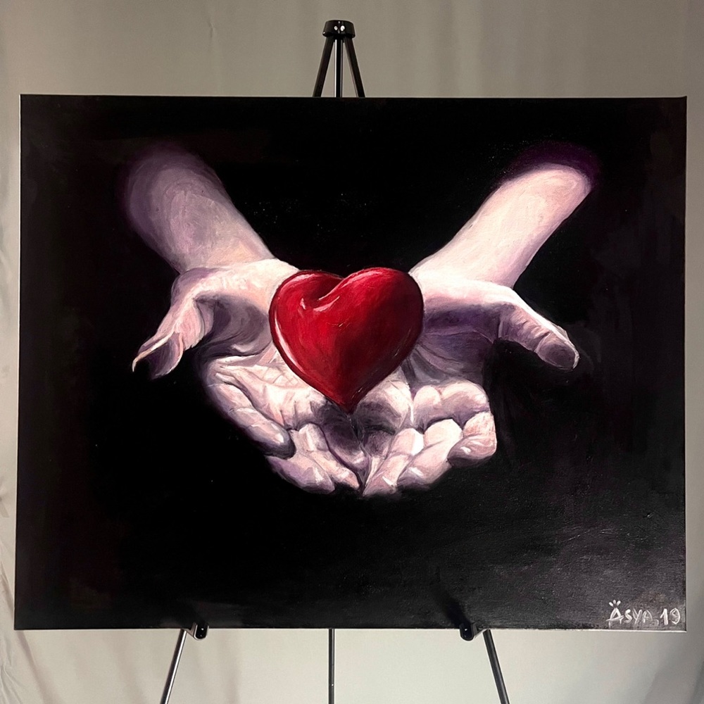 Large Oil Spiritual Painting Giving Heart And Love , Perfect Gift